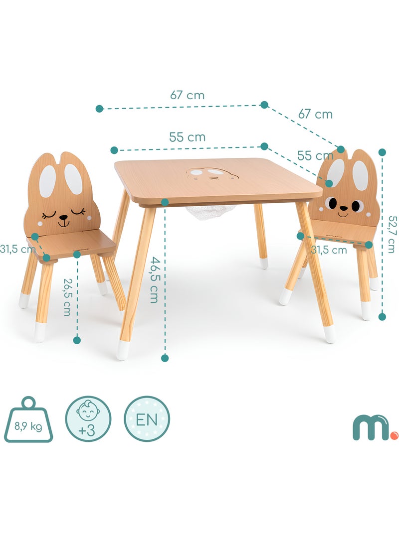 Mesa de madeira com arrumação e 2 cadeiras infantis – conjunto coelhinho N/D - Kiabi