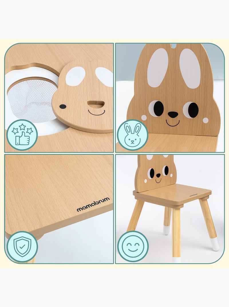 Mesa de madeira com arrumação e 2 cadeiras infantis – conjunto coelhinho N/D - Kiabi
