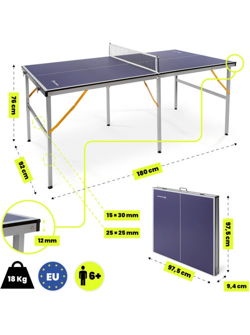 Mesa de pingue-pongue dobrável e portátil hypermotion 180 x 92 cm para interior - Kiabi