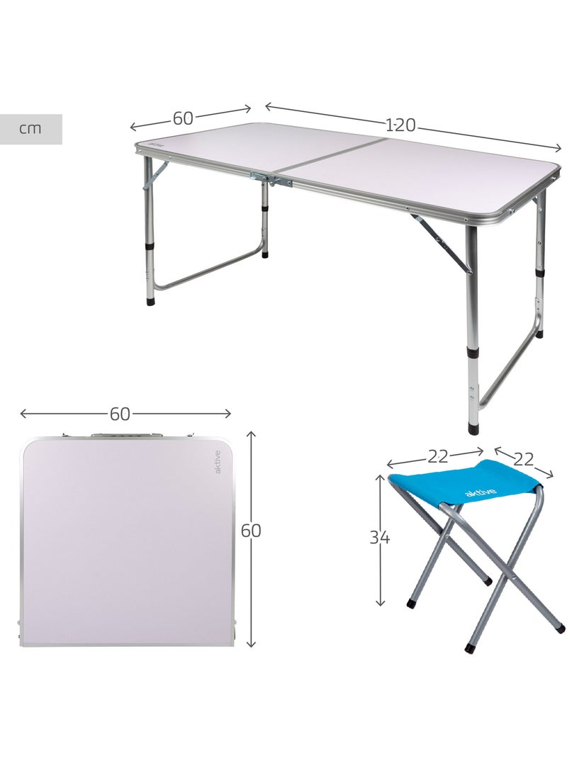 Mesa dobrável ajustável em altura com 4 bancos aktive Madeira natural - Kiabi