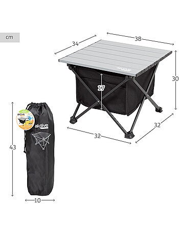 Mesa lateral dobrável para camping com bolsa de armazenamento e bolso aktive