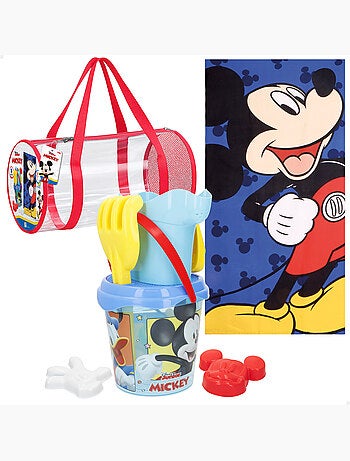 Mickey conjunto de balde de praia com acessórios toalha e saco