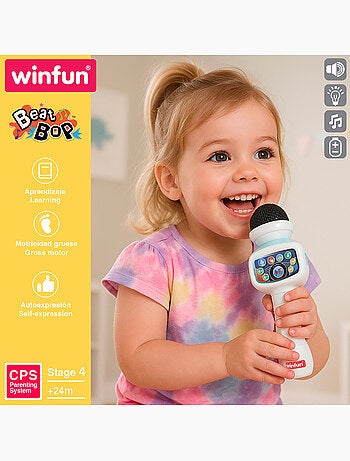 Microfone de karaoke de brinquedo sem fios winfun com luz, melodias e efeitos