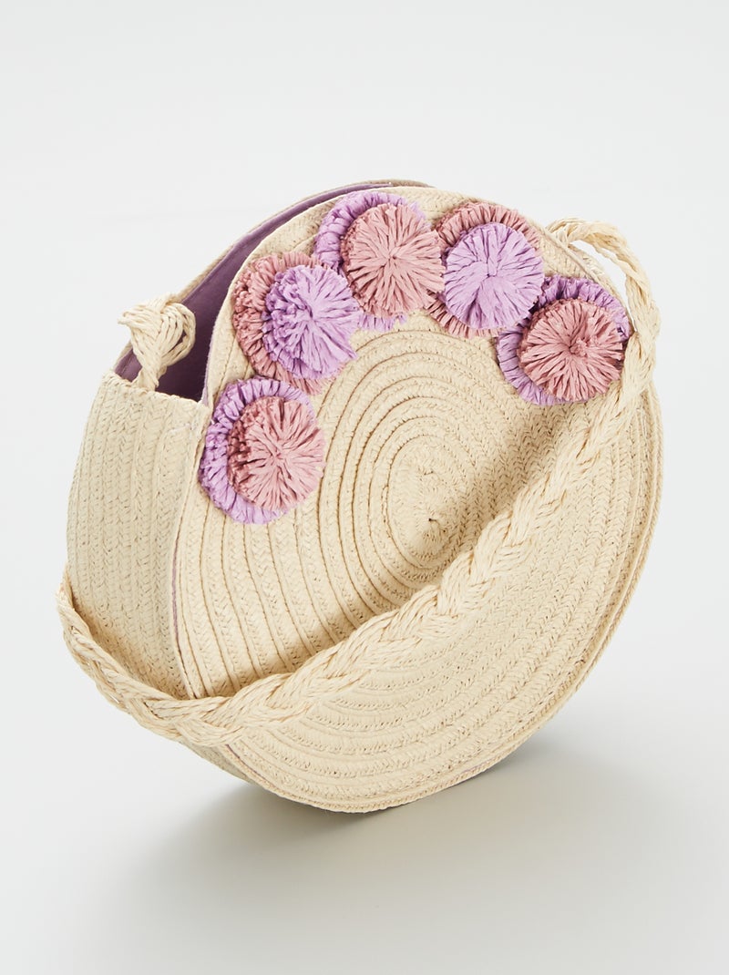Mini bolsa redonda em palha com pompons CASTANHO - Kiabi