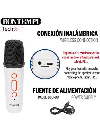 Mini caixa de som sem fio 80w branca com microfone e luzes bontempi