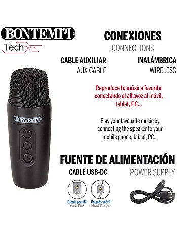 Mini caixa de som sem fio com microfone e luzes rgb bontempi