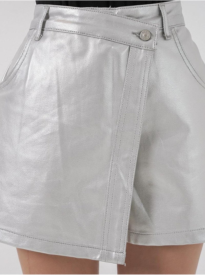 Mini skort em tecido metalizado de cintura subida com fecho de botão bdart Prata - Kiabi