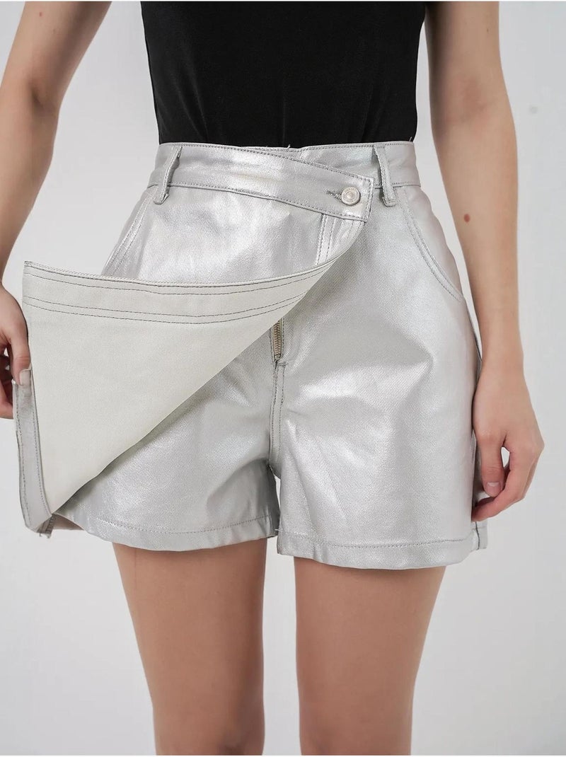 Mini skort em tecido metalizado de cintura subida com fecho de botão bdart Prata - Kiabi
