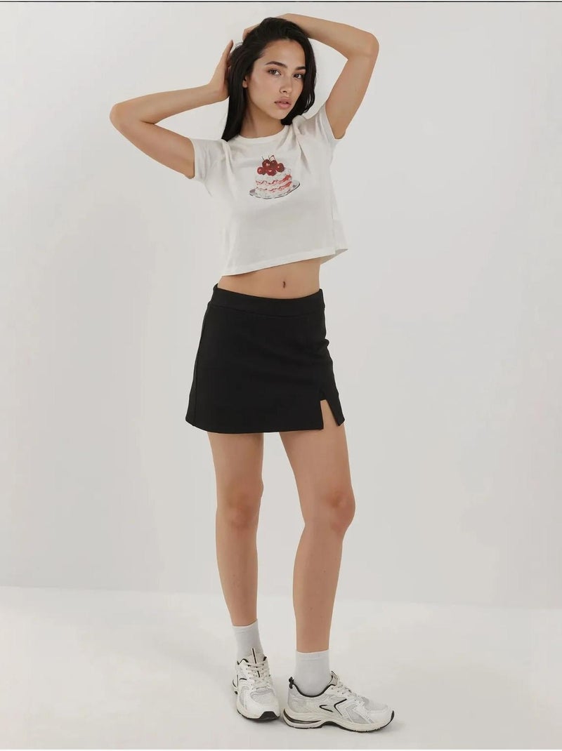 Mini skorts texturizados com cintura elástica hiccup Preto - Kiabi