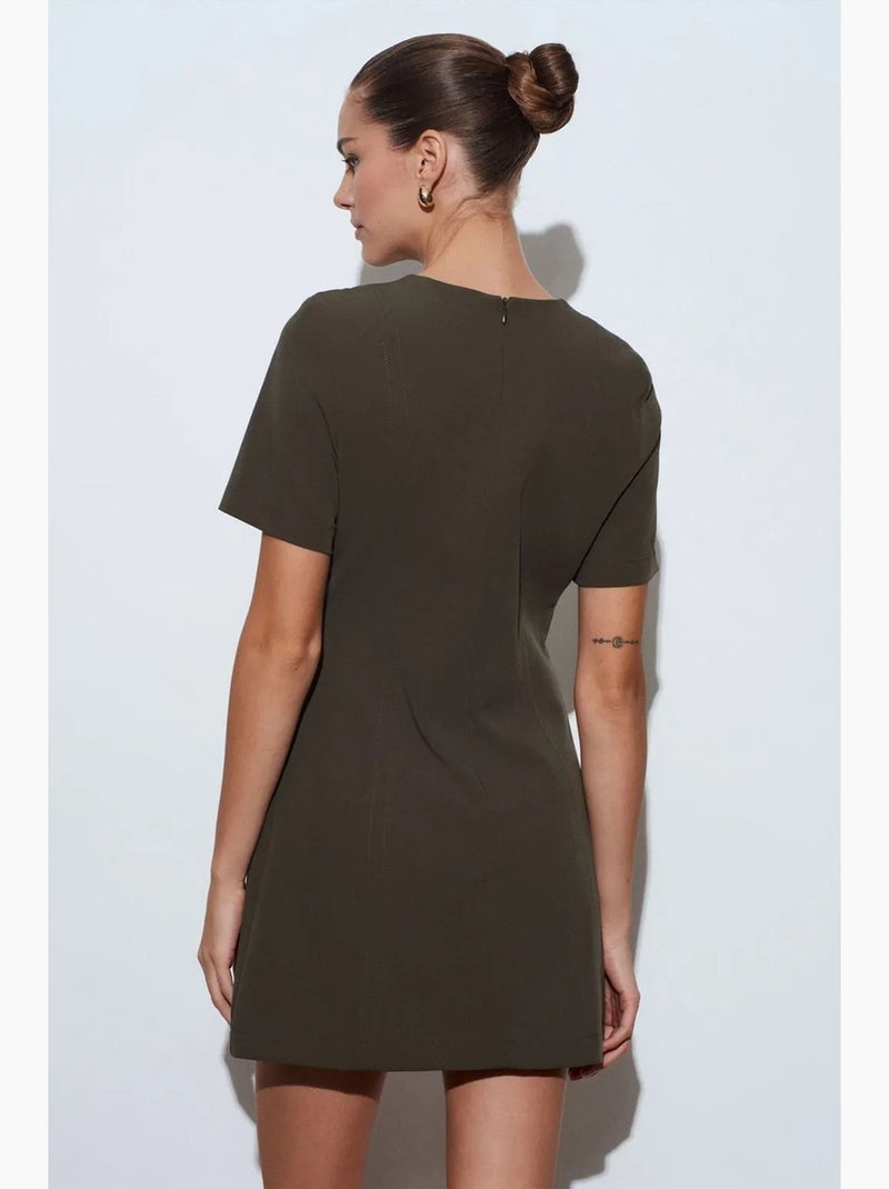 Mini vestido direito com fecho de correr dilvin Verde cáqui - Kiabi