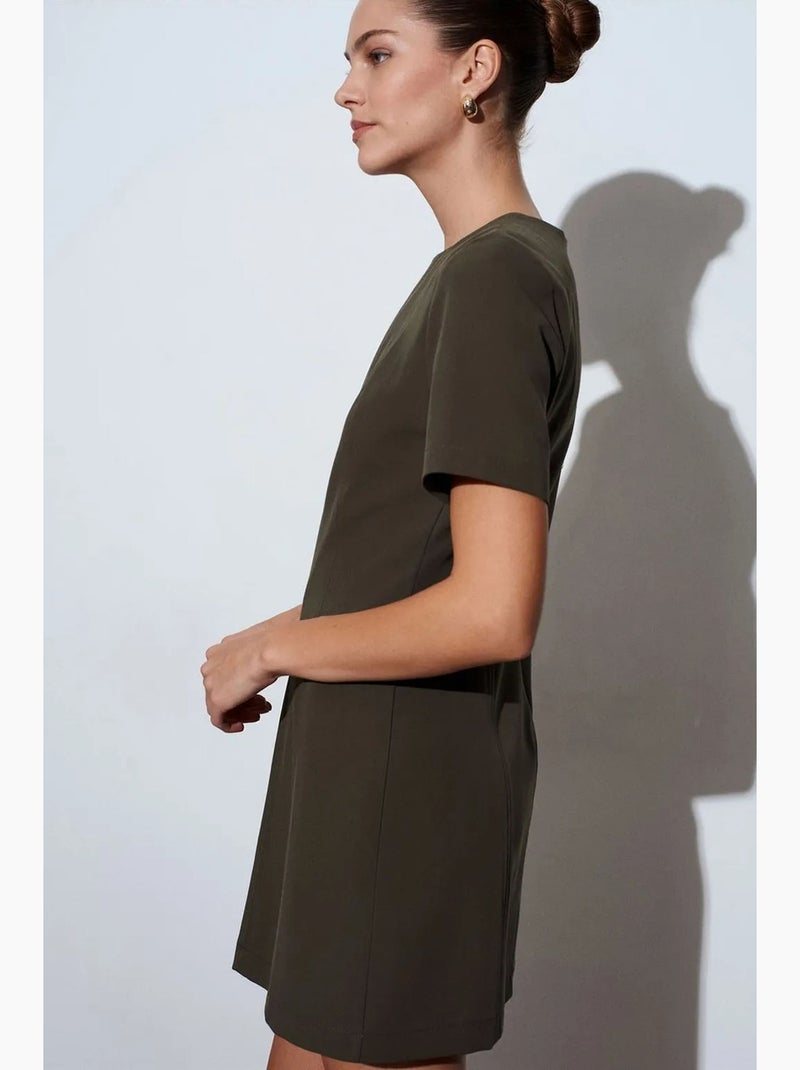 Mini vestido direito com fecho de correr dilvin Verde cáqui - Kiabi