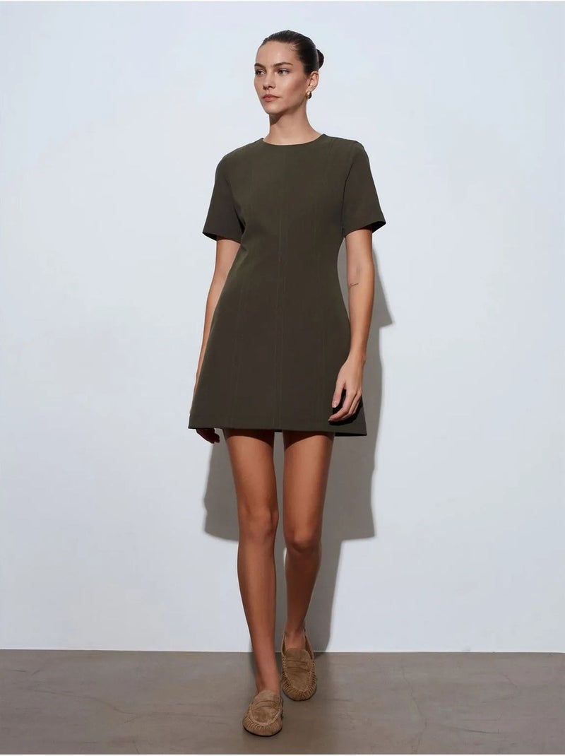 Mini vestido direito com fecho de correr dilvin Verde cáqui - Kiabi