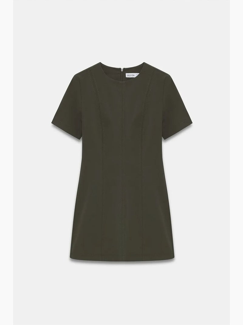 Mini vestido direito com fecho de correr dilvin Verde cáqui - Kiabi
