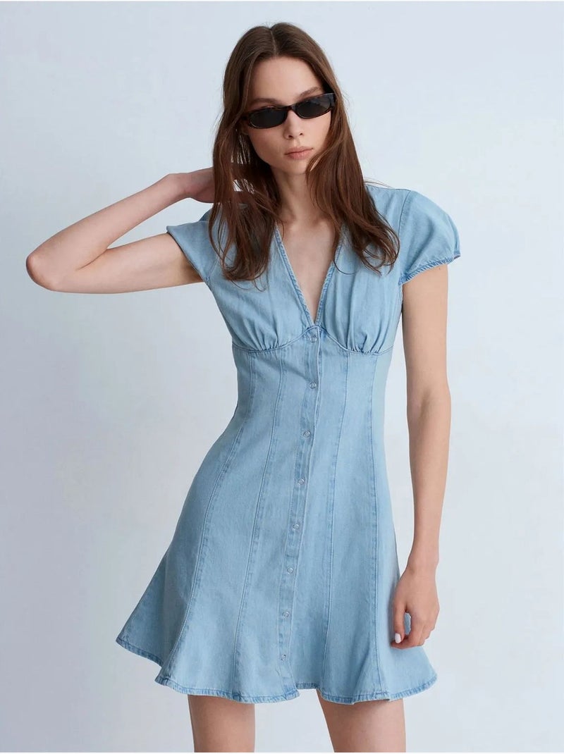 Mini vestido em a de ganga dilvin Azul claro - Kiabi
