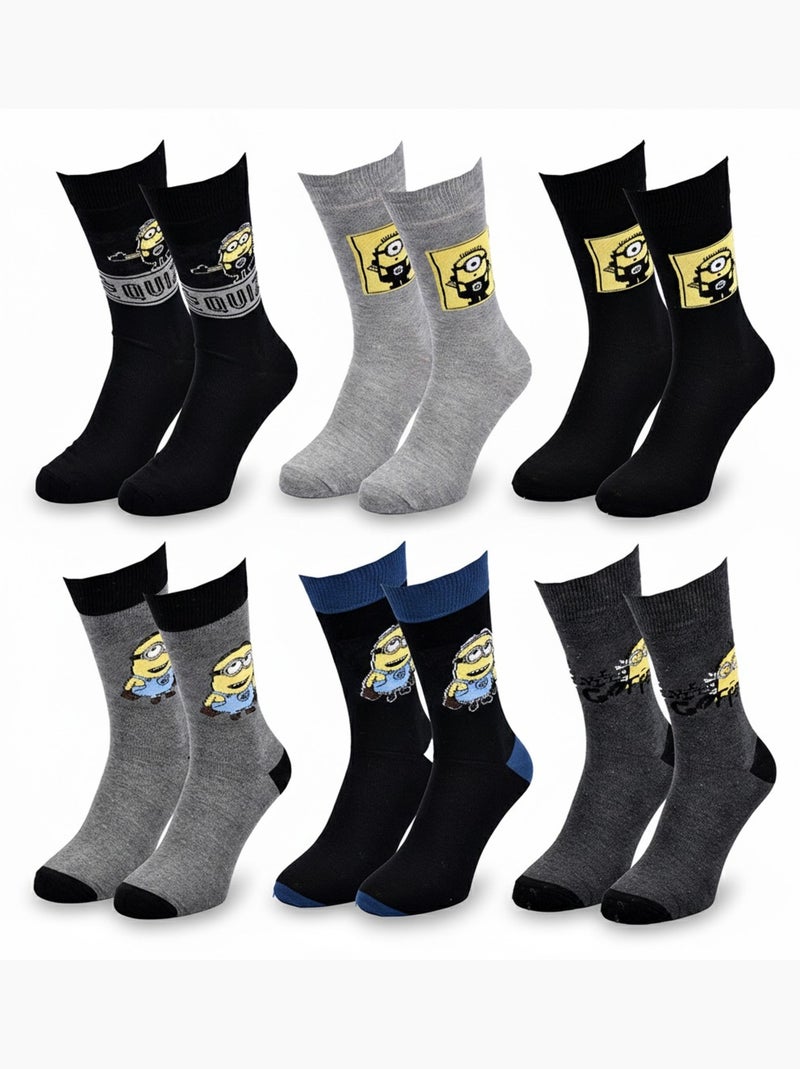 Minions - meias homem licenciadas pack de 6 mix surpresa Preto Azul Cinza - Kiabi