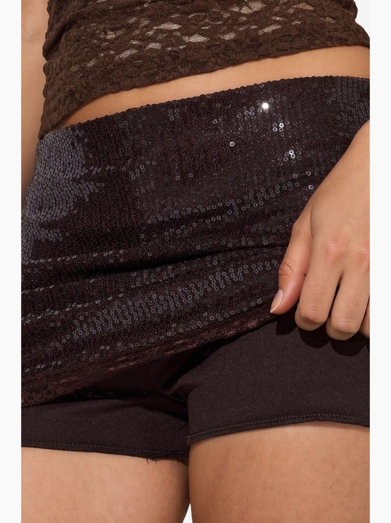 Minissaia bodycon de cintura alta com lantejoulas busem Castanho-escuro - Kiabi
