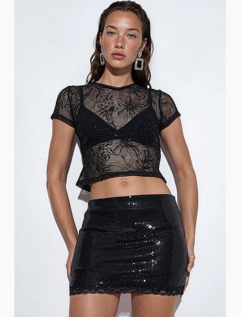 Minissaia bodycon de cintura alta com lantejoulas busem