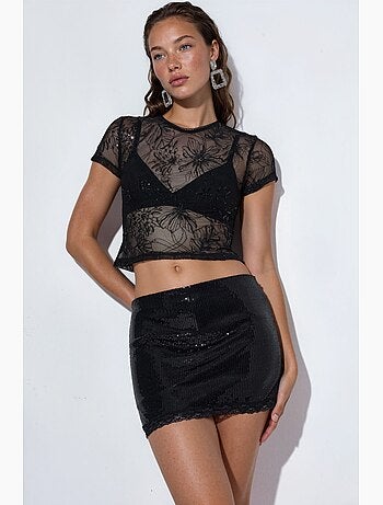 Minissaia bodycon de cintura alta com lantejoulas busem