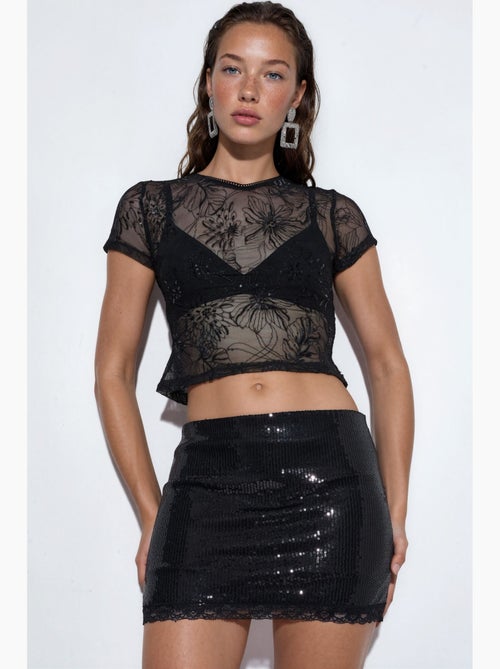 Minissaia bodycon de cintura alta com lantejoulas busem - Kiabi