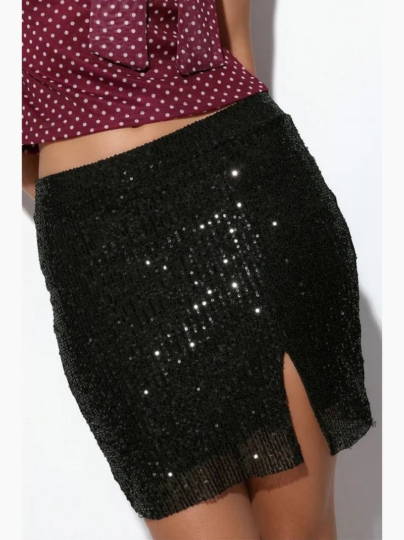 Minissaia bodycon de lantejoulas de cintura alta busem Preto - Kiabi