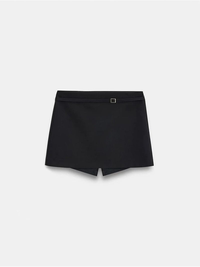 Minissaia de cintura subida com cinto, linha a dilvin Preto - Kiabi