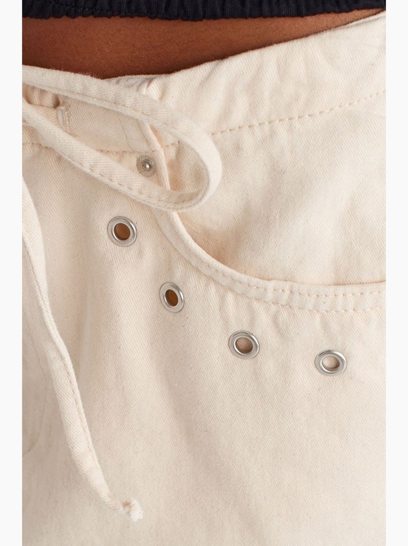 Minissaia de ganga de algodão para mulher com cintura com laço dilvin Branco sujo - Kiabi