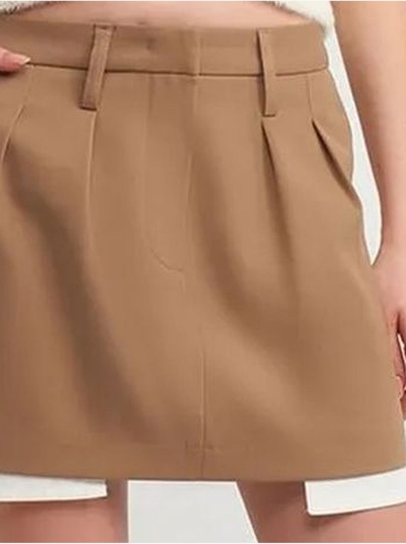 Minissaia em linha a de cintura subida com bolso dilvin Camelo - Kiabi