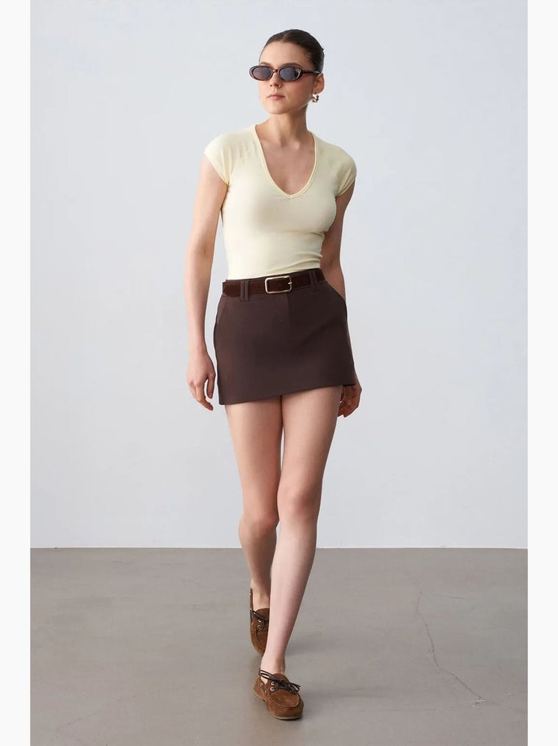 Minissaia em linha a de cintura subida com cinto dilvin Castanho-chocolate - Kiabi