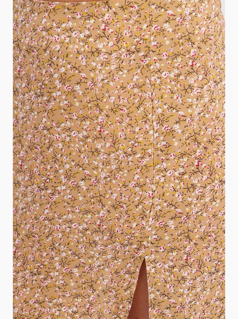 Minissaia floral de cintura subida com racha lateral hiccup Laranja - Kiabi
