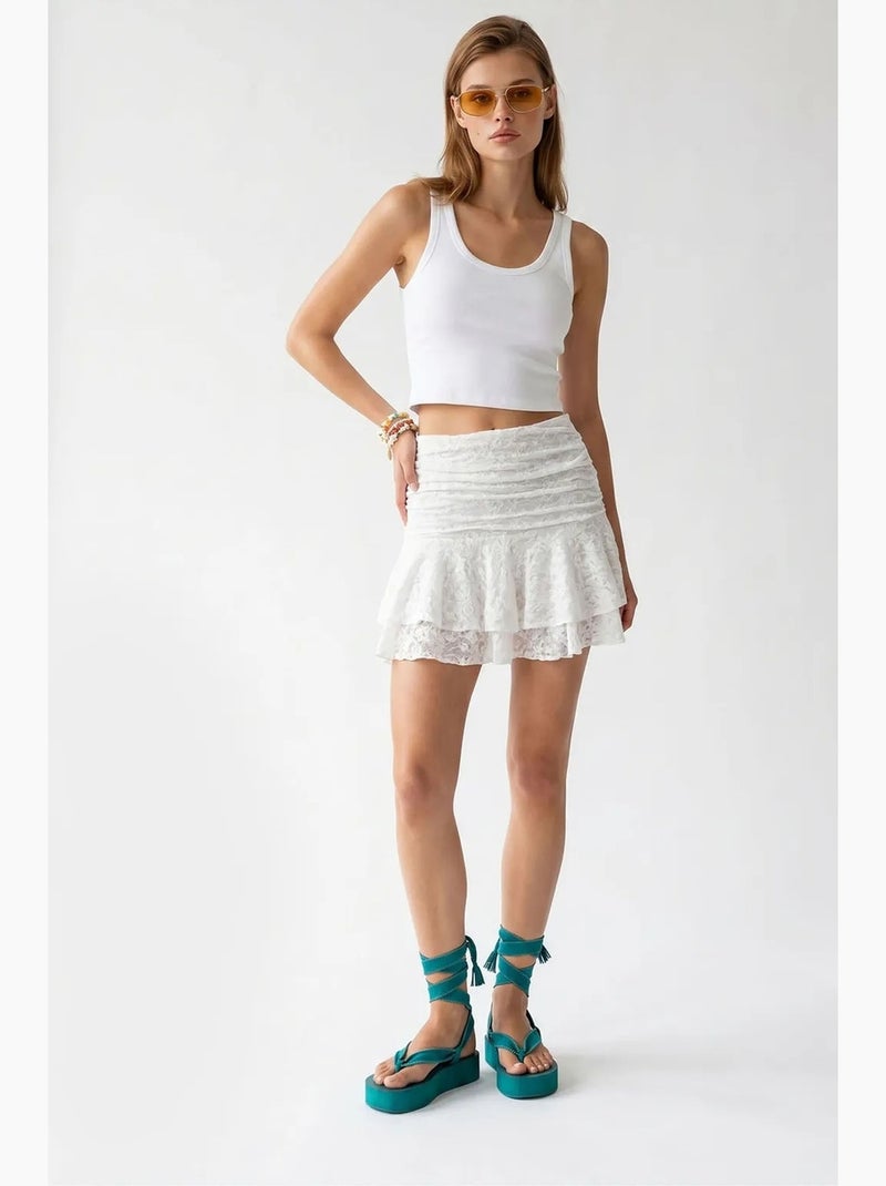 Minissaia skater de renda de cintura alta mixray Branco - Kiabi