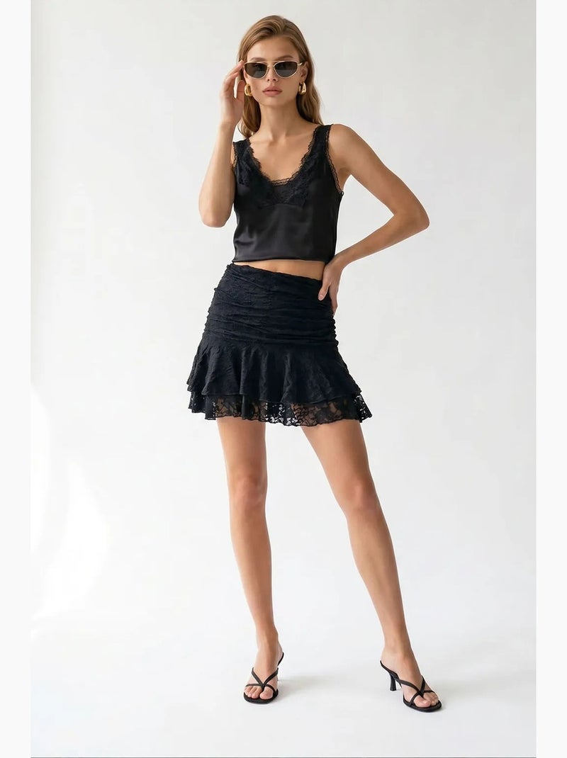 Minissaia skater de renda de cintura alta mixray Preto - Kiabi