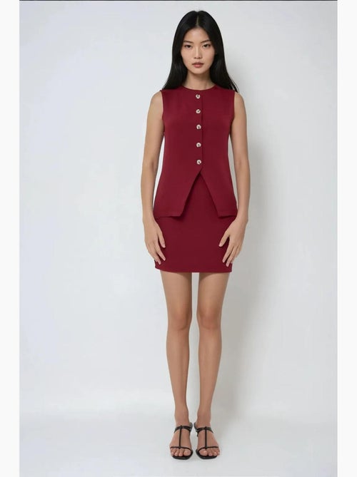 Minissaia slim fit borgonha de cintura alta hiccup - Kiabi Minissaia slim fit borgonha de cintura alta hiccup - Kiabi