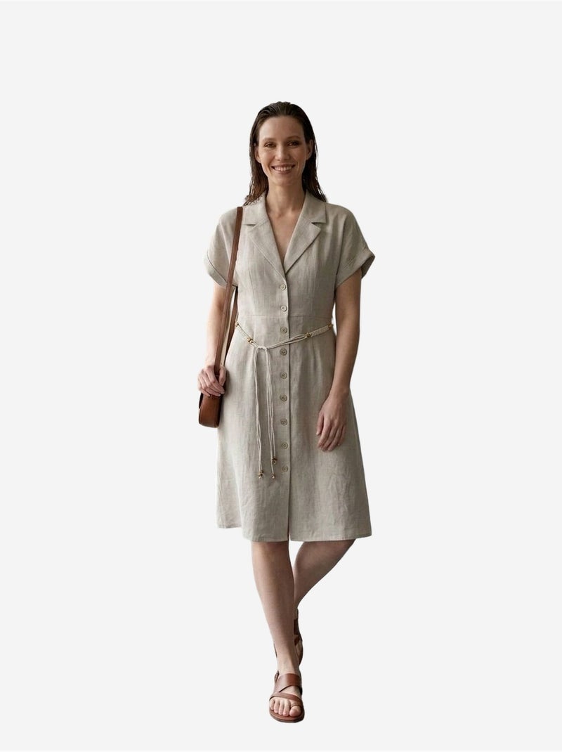 Minivestido camiseiro de popelina de algodão my fashion Bege natural - Kiabi