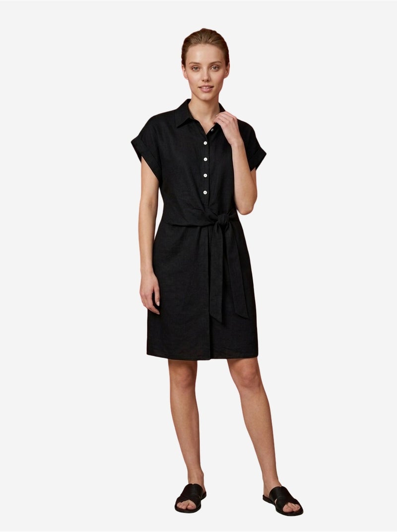 Minivestido camiseiro de popelina de algodão my fashion Preto - Kiabi