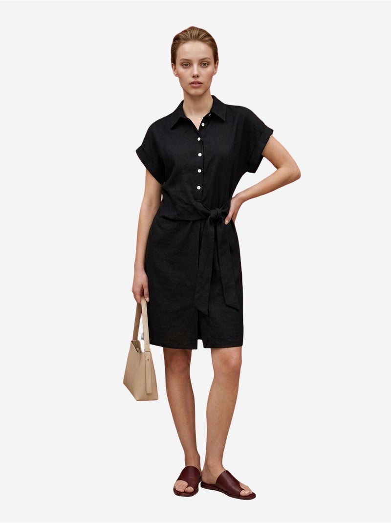 Minivestido camiseiro de popelina de algodão my fashion Preto - Kiabi