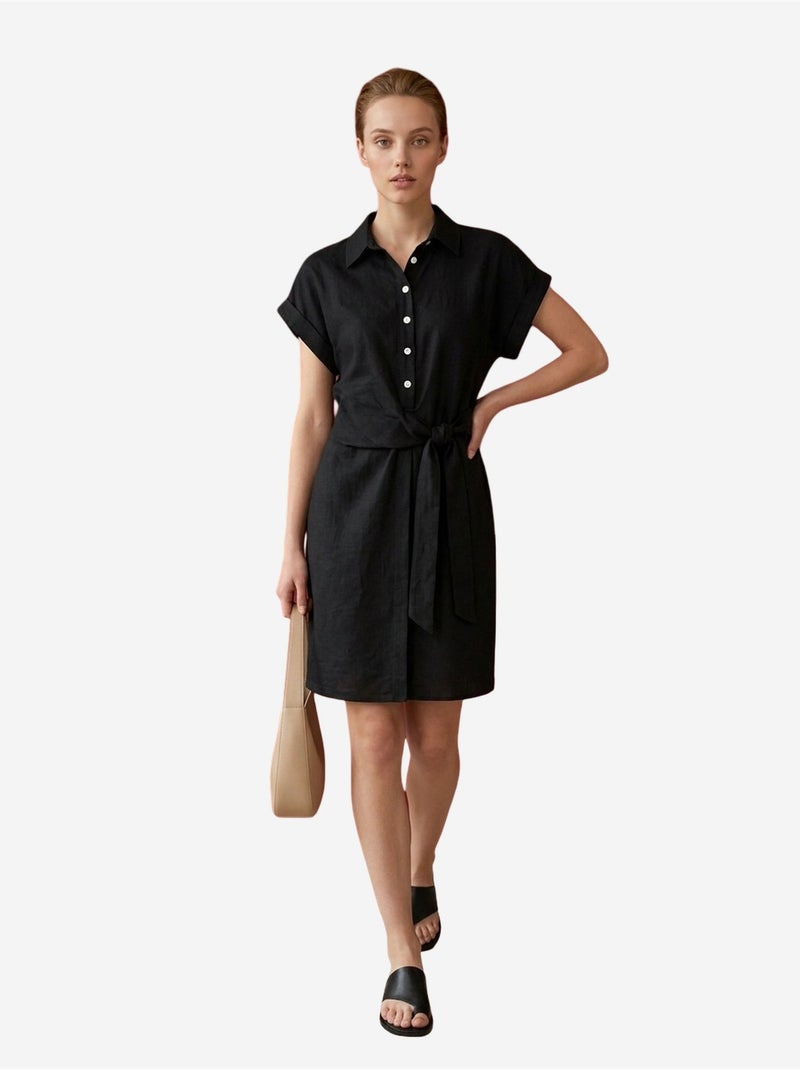 Minivestido camiseiro de popelina de algodão my fashion Preto - Kiabi