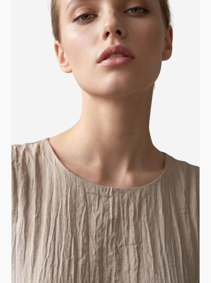 Minivestido solto em lyocell texturado my fashion Areia - Kiabi