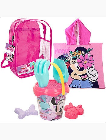 Minnie conjunto de balde de praia com acessórios, mochila e poncho