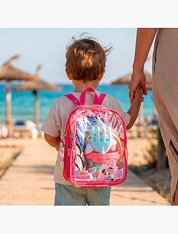 Minnie conjunto de balde de praia com acessórios, mochila e poncho