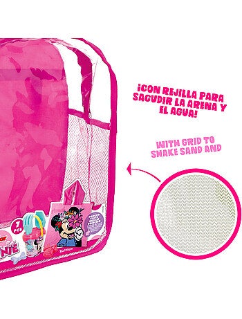 Minnie conjunto de balde de praia com acessórios, mochila e poncho