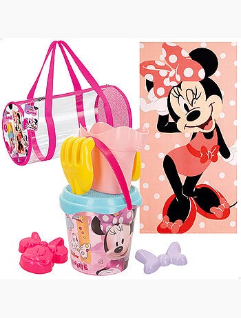 Minnie conjunto de balde de praia com acessórios toalha e saco