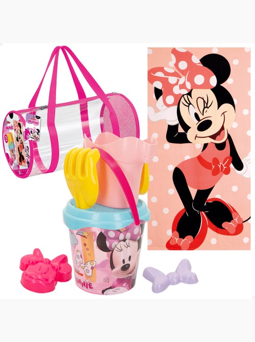 Minnie conjunto de balde de praia com acessórios toalha e saco - Kiabi
