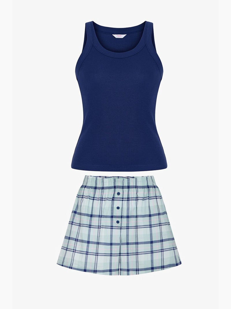 Mira conjunto de pijama curto aos quadrados penti Branco sujo - Kiabi