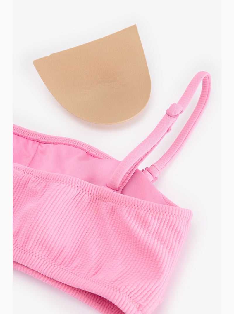 Missa top de biquíni tomara que caia texturizado penti Rosa-fluo/Solinotes - Kiabi