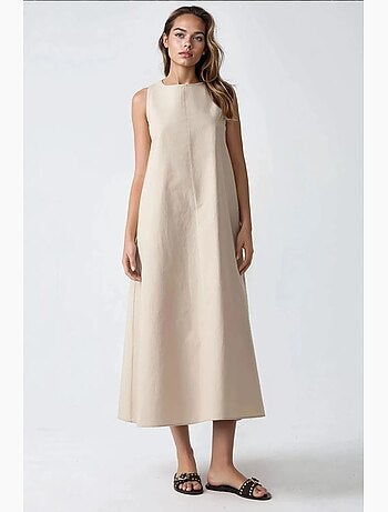 Mixray collection vestido maxi em a com decote redondo e sem mangas hiccup