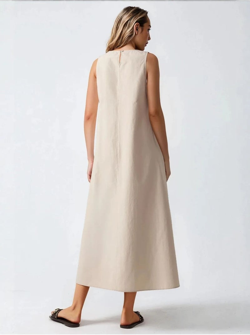 Mixray collection vestido maxi em a com decote redondo e sem mangas hiccup Marfim - Kiabi