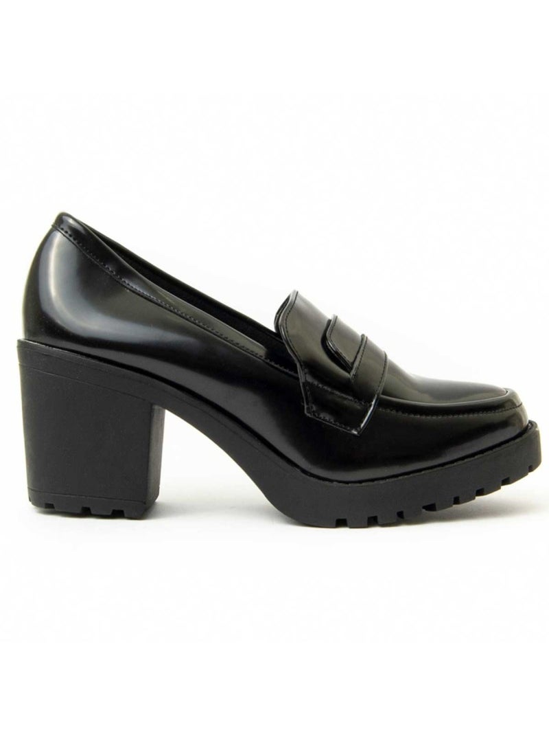 Mocassim Com Salto Material Sintético Montevita Preto - Kiabi