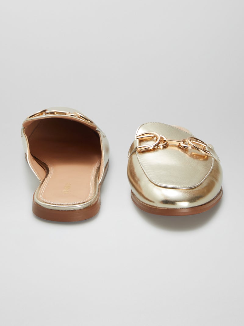 Mocassins abertos de verniz com tira dourada BEGE - Kiabi