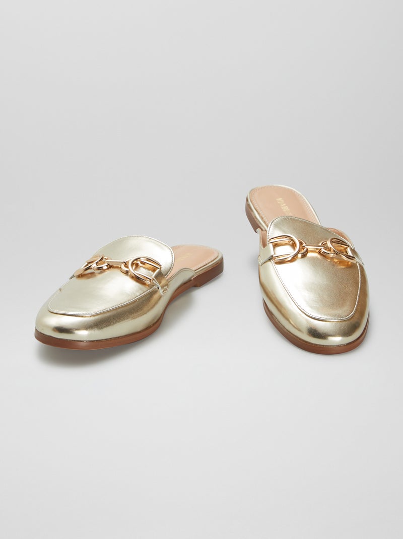 Mocassins abertos de verniz com tira dourada BEGE - Kiabi