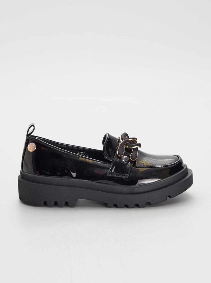 Mocassins com sola dentada de verniz Preto - Kiabi